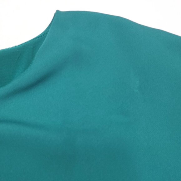 J Jill Wearever Womens Flounced Sleeve Woven Top Size L Green Round Neck Demure - Picture 12 of 13